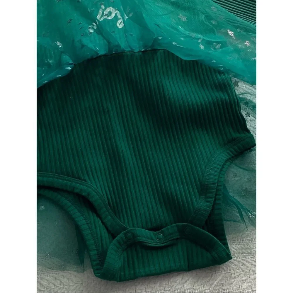 LITTLE ME BABY GIRL 9 MONTH “JOY” GREEN Bodysuit Dress with Matching Headband